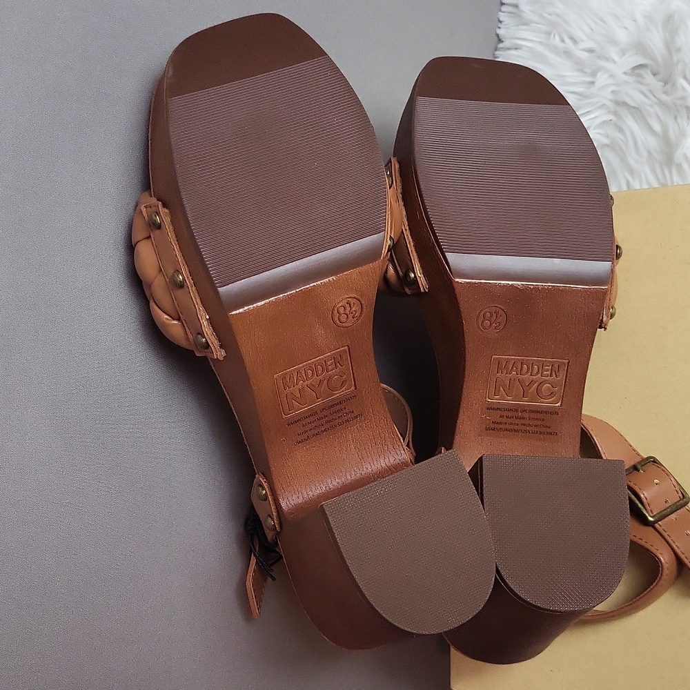 Madden NYC Cognac Braided Heel Sandals Women's Shoe Size 8.5 NIB - Picture 4 of 5